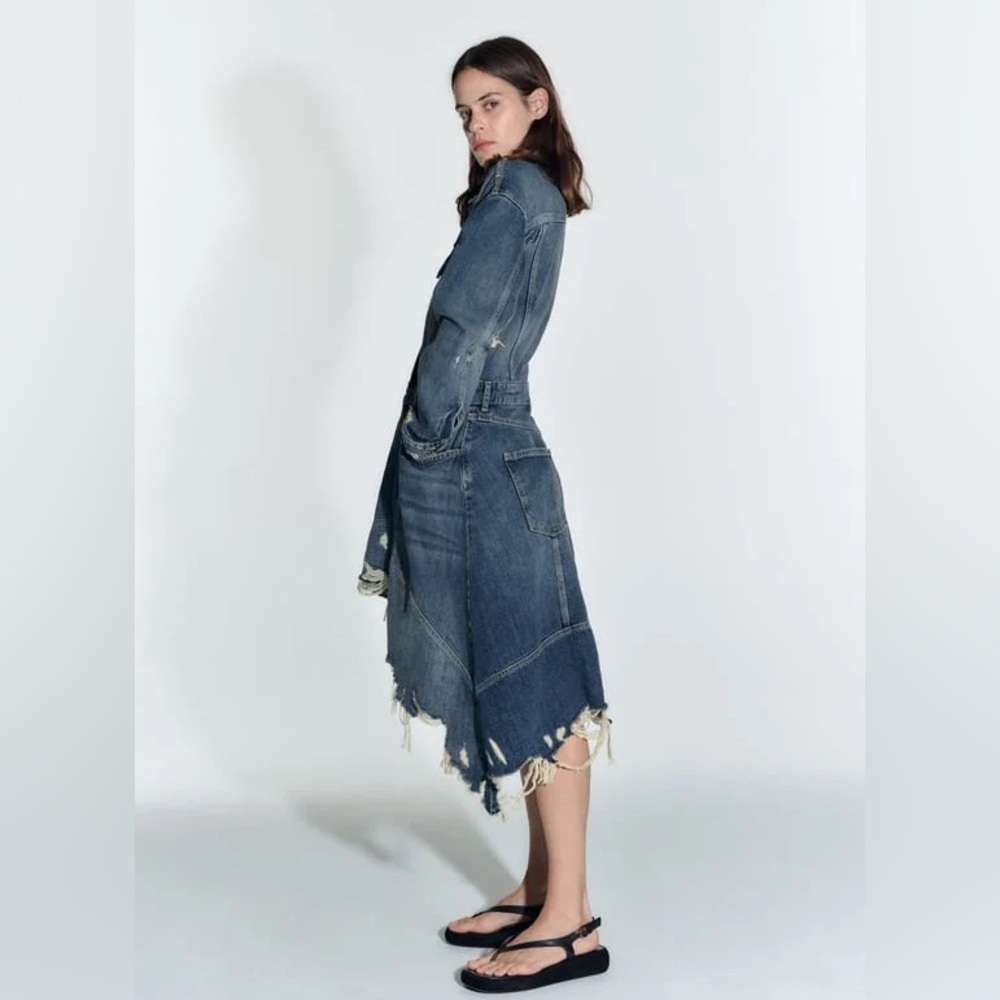 Zara Ripped Denim Jacket Dress - Picture 3 of 15